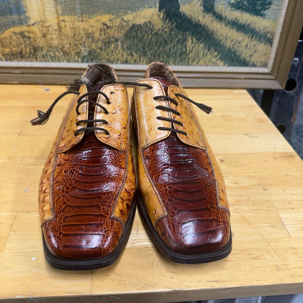 Marco Vicci, Nantucket, Brown Leather Dress Shoes, exotic pattern, size 9.5M